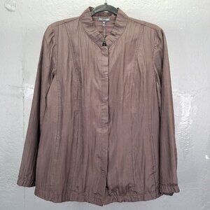 Eileen Fisher Seamed Jacket Women M Silk Crepe Clove Brown Snap Front Preppy NEW